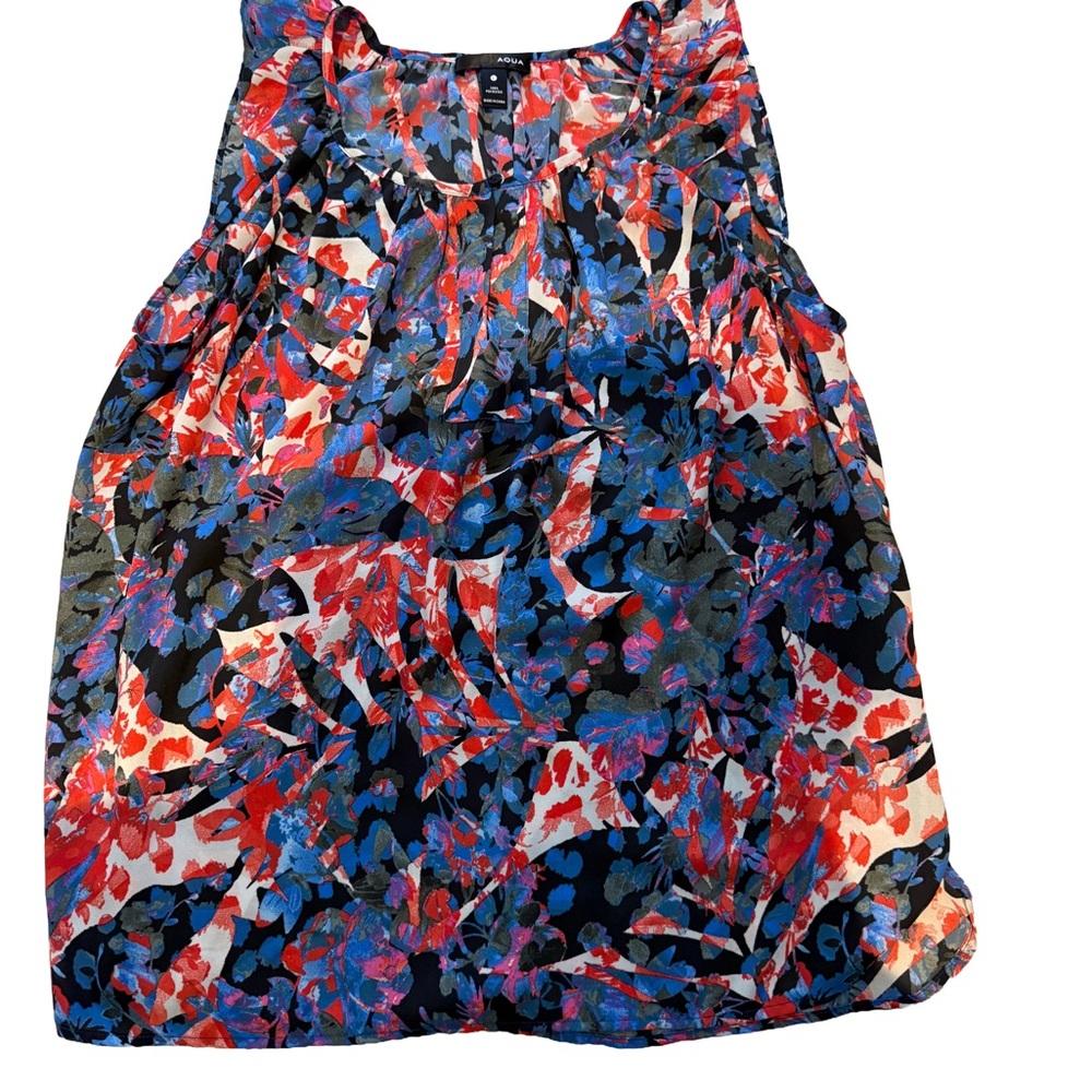 Aqua Vibrant Floral Sleeveless Blouse